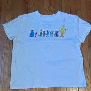 Sesame Street White Tee with Colorful Characters Size XL